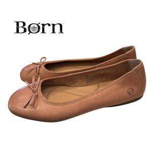 Born Women's Tan Leather Ballet Bow Slip-on Flats 7.5